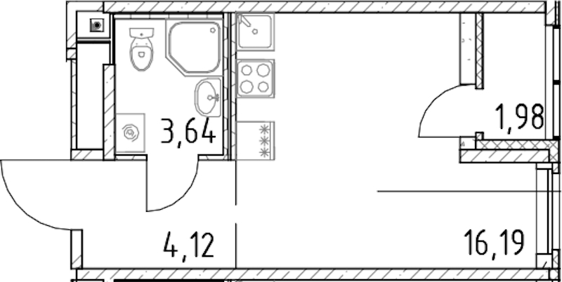 Квартира студия 23.95 м², 22/23 эт., ЖК «Город Первых»